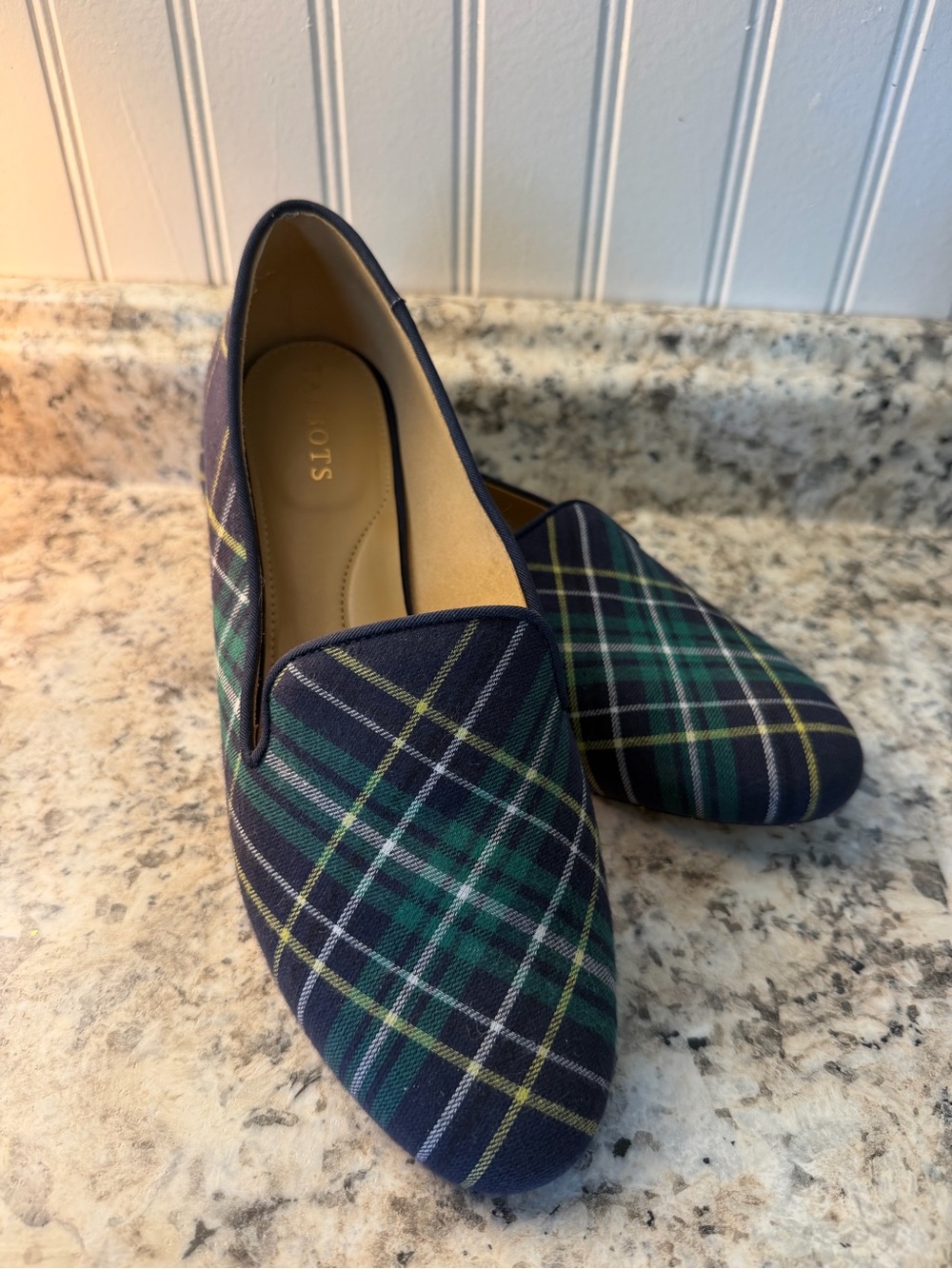 Talbots Navy Plaid Slip-On Loafers Christmas 🎄 Holiday Green Tartan Preppy